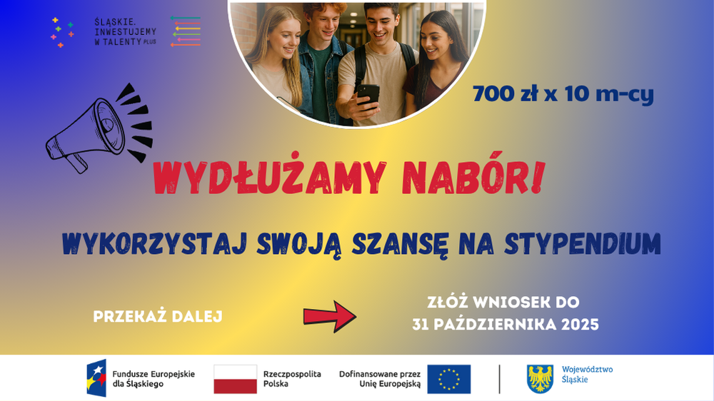 Plakat przedstawia grupę uczniów odczytujących wiadomość w telefonie